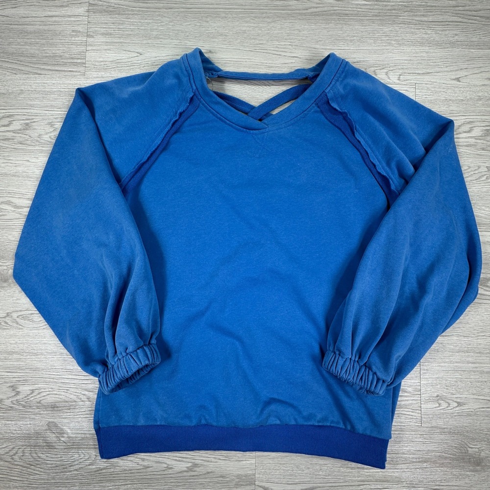 POL Women Sweatshirt Lace Up‎ Open Back Blue Medium Long Sleeve Pullover